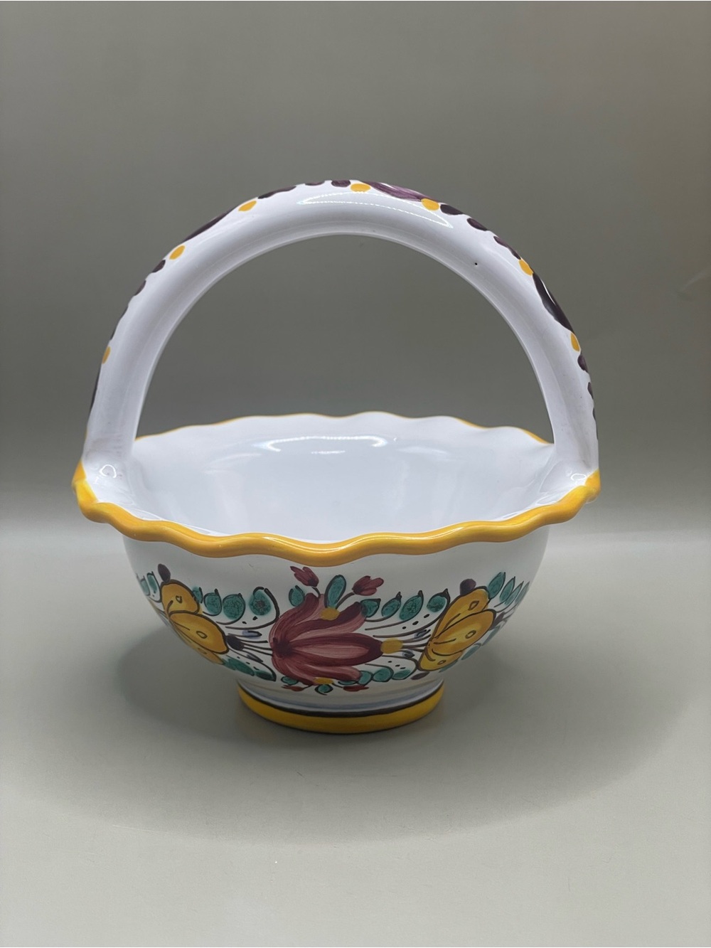 Vintage Modra Pottery Ceramic Basket Flowers White Slovakia Marked 4.25”